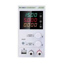 eTM-155MF, 0-15V 0-5A Switching Regulated DC Bench Power Supply Mini with 4-Dight LED Display, Quick Charge USB Port, Output Switch